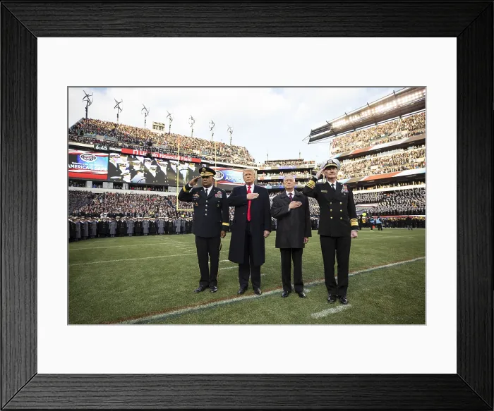Framed Print : President Donald Trump, and Secretary of Defense James Mattis, stand for the national anthem at the Army-Navy Football Game. Philadelphia, Dec. 8, 2018 (BSLOC_2019_2_197) Framed Print : President Donald Trump, and Secretary of Defense James Mattis, stand for the national anthem at the Army-Navy Football Game. Philadelphia, Dec. 8, 2018 (BSLOC_2019_2_197)