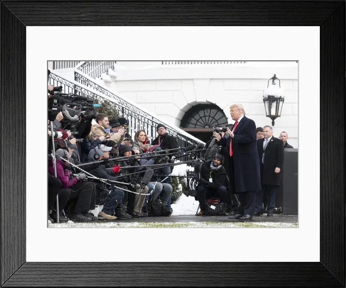 Framed Print : President Donald Trump speaks to the press before leaving to address the American Farm Bureau Federation Convention in New Orleans, Jan. 14, 2019 (BSLOC_2019_2_204)
