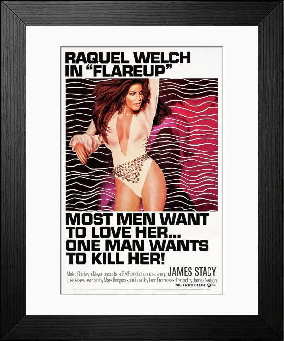 Framed Print : FLAREUP, US poster, Raquel Welch, 1969 Framed Print : FLAREUP, US poster, Raquel Welch, 1969