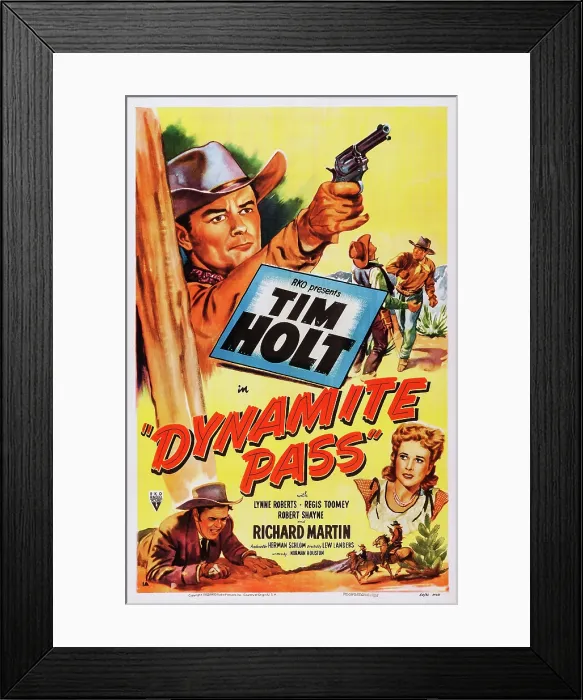 Framed Print : DYNAMITE PASS, top: Tim Holt, bottom l-r: Richard Martin, Lynne Roberts on poster art, 1950 Framed Print : DYNAMITE PASS, top: Tim Holt, bottom l-r: Richard Martin, Lynne Roberts on poster art, 1950