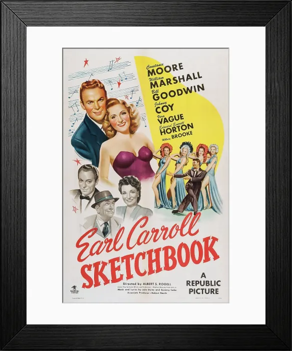 Framed Print : EARL CARROLL SKETCHBOOK, top l-r: William Marshall, Constance Moore, bottom l-r: Bill Goodwin, Edward Everett Horton, Vera Vague on poster art, 1946