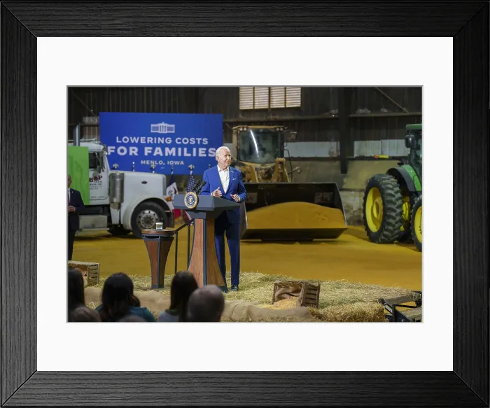 Framed Print : President Joe Biden speaks at Poet Bioprocessing in Menlo, Iowa, April 12, 2022 Framed Print : President Joe Biden speaks at Poet Bioprocessing in Menlo, Iowa, April 12, 2022
