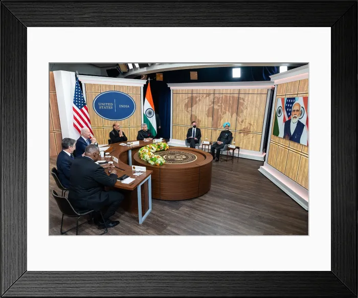 Framed Print : President Joe Biden hosts a virtual bilateral meeting with Prime Minister Narendra Modi of India, April 11, 2022