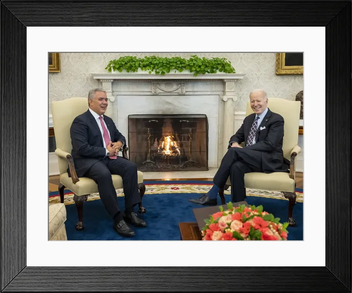 Framed Print : President Joe Biden meets with Columbian President Iván Duque Márquez, March 10, 2022