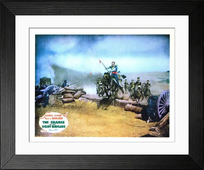 Framed Print : THE CHARGE OF THE LIGHT BRIGADE, US lobbycard, Errol Flynn, 1936 Framed Print : THE CHARGE OF THE LIGHT BRIGADE, US lobbycard, Errol Flynn, 1936