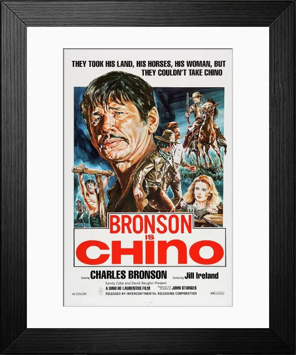 Framed Print : CHINO, (aka VALDEZ, IL MEZZOSANGUE, aka THE VALDEZ HORSES, aka VALDEZ THE HALFBREED, aka WILD HORSES), US poster art, Charles Bronson, Jill Ireland, 1973 Framed Print : CHINO, (aka VALDEZ, IL MEZZOSANGUE, aka THE VALDEZ HORSES, aka VALDEZ THE HALFBREED, aka WILD HORSES), US poster art, Charles Bronson, Jill Ireland, 1973