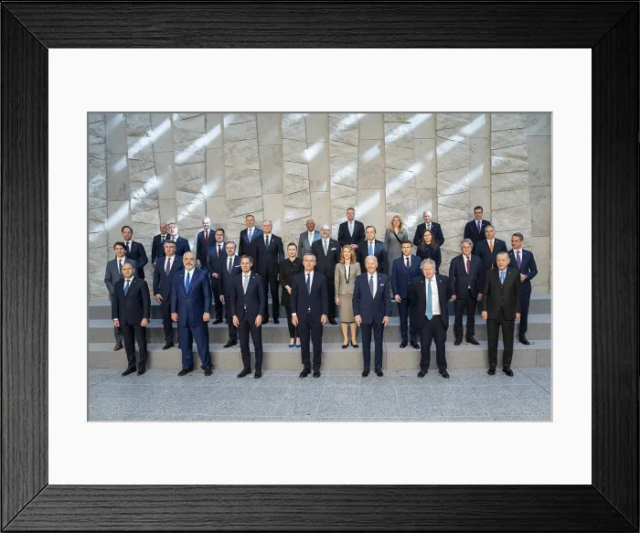 Framed Print : President Joe Biden poses for a group photo with world leaders, at NATO Headquarters in Brussels, March 24, 2022 Framed Print : President Joe Biden poses for a group photo with world leaders, at NATO Headquarters in Brussels, March 24, 2022