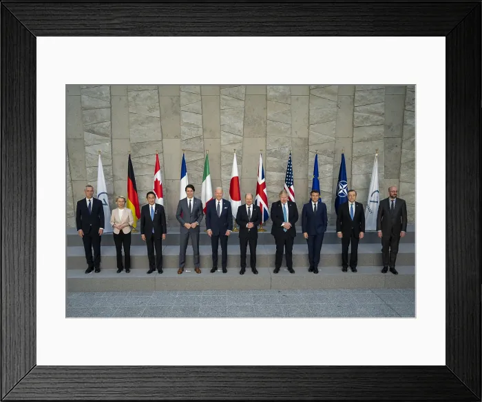 Framed Print : President Joe Biden poses for a group photo with G7 leaders, March 24, 2022 Framed Print : President Joe Biden poses for a group photo with G7 leaders, March 24, 2022