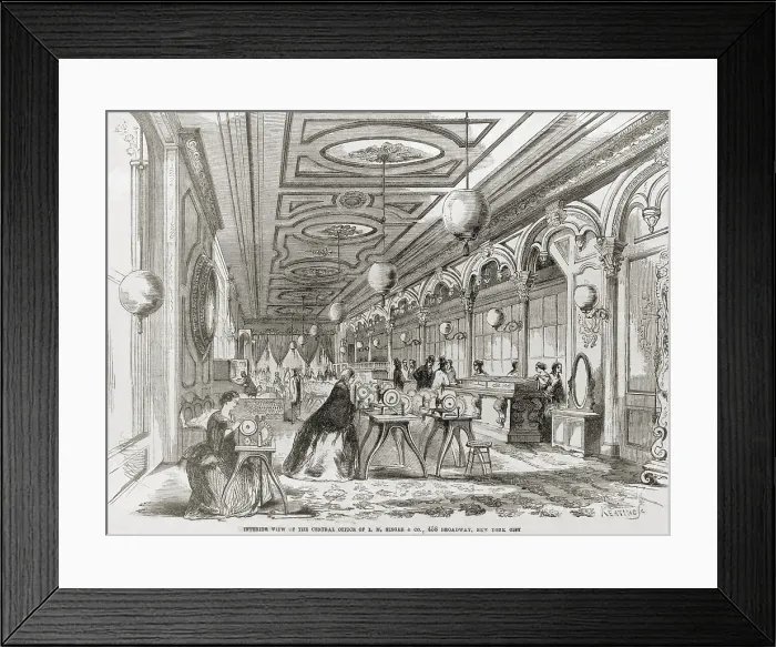 Framed Print : Interior view of the central office of I.M. Singer & Co. 458 Broadway, New York City, August 1857