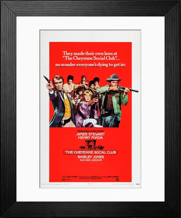 Framed Print : THE CHEYENNE SOCIAL CLUB, U.S. poster art, front, from left: James Stewart, Shirley Jones, Henry Fonda, 1970