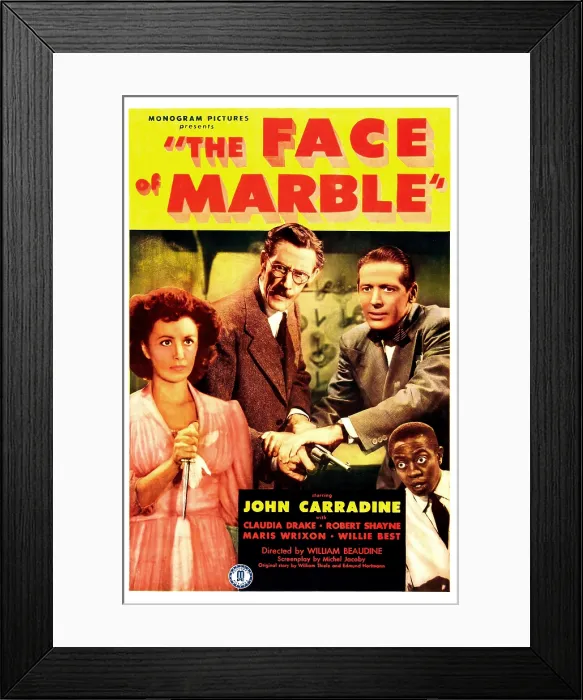 Framed Print : THE FACE OF MARBLE, US poster, from left: Claudia Drake, John Carradine, Robert Shayne, Willie Best, 1946 Framed Print : THE FACE OF MARBLE, US poster, from left: Claudia Drake, John Carradine, Robert Shayne, Willie Best, 1946