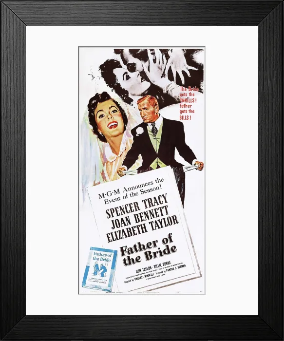 Framed Print : FATHER OF THE BRIDE, l-r: Elizabeth Taylor, Spencer Tracy on poster art, 1950 Framed Print : FATHER OF THE BRIDE, l-r: Elizabeth Taylor, Spencer Tracy on poster art, 1950