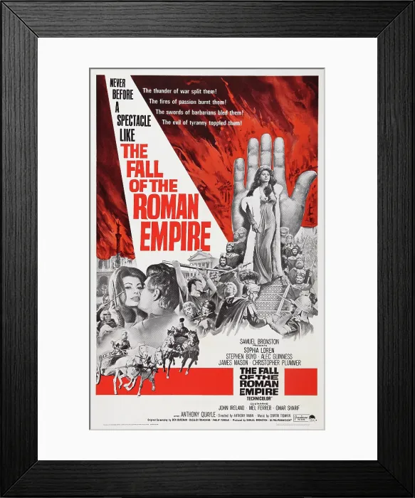 Framed Print : THE FALL OF THE ROMAN EMPIRE, US poster art, top right and bottom left: Sophia Loren, 1964