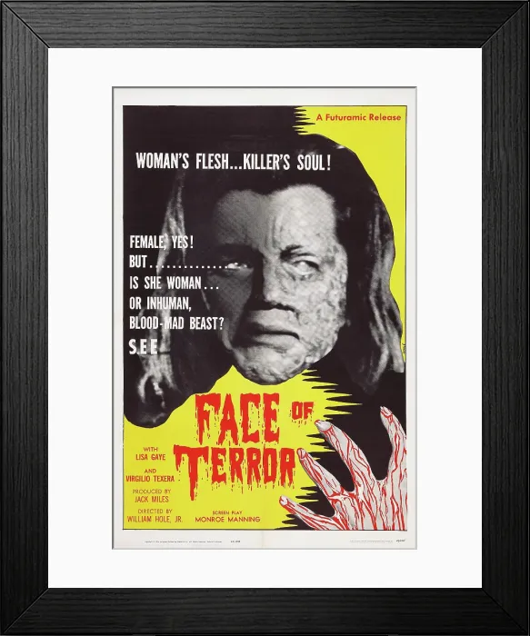 Framed Print : FACE OF TERROR, (aka LA CARA DEL TERROR), Lisa Gaye on poster art, 1962 Framed Print : FACE OF TERROR, (aka LA CARA DEL TERROR), Lisa Gaye on poster art, 1962