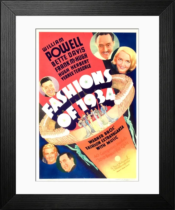 Framed Print : FASHIONS OF 1934, top from left: Frank McHugh, William Powell, Bette Davis, bottom from left: Verree Teasdale, Hugh Herbert on midget window card, 1934 Framed Print : FASHIONS OF 1934, top from left: Frank McHugh, William Powell, Bette Davis, bottom from left: Verree Teasdale, Hugh Herbert on midget window card, 1934