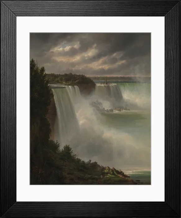 Framed Print : View of the Niagara Falls, by Dutch artist, Willem Tjarda van Starkenborgh, c. 1852-1862, oil on canvas. Wide, full view of both the American and Canadian Falls at Niagara