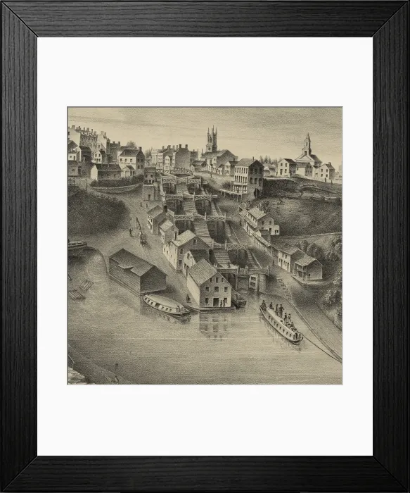 Framed Print : Detailed view of the largest lock complex on the Erie Canal, at Lockport, in western New York State. c.1840-60 (BSLOC_2019_7_105) Framed Print : Detailed view of the largest lock complex on the Erie Canal, at Lockport, in western New York State. c.1840-60 (BSLOC_2019_7_105)