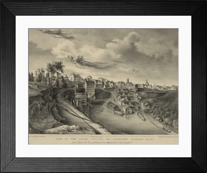 Framed Print : View of the upper village of Lockport, with the largest lock complex on the Erie Canal, in western New York State. Ca. 1840-60 (BSLOC_2019_7_104) Framed Print : View of the upper village of Lockport, with the largest lock complex on the Erie Canal, in western New York State. Ca. 1840-60 (BSLOC_2019_7_104)