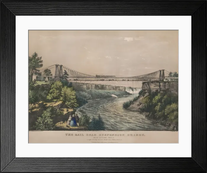 Framed Print : The Niagara Falls Suspension Bridge completed by John Roebling in 1855, was the world's first working railway suspension bridge Framed Print : The Niagara Falls Suspension Bridge completed by John Roebling in 1855, was the world's first working railway suspension bridge