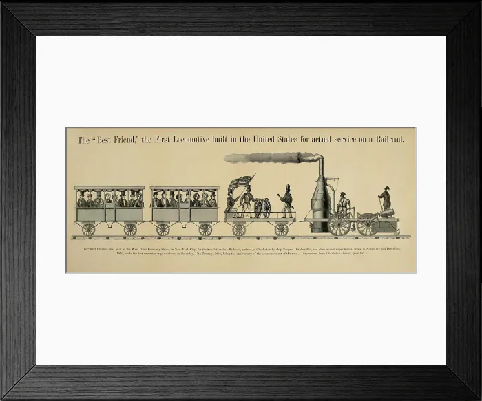 Framed Print : The Exciting Trial of Speed between Mr. Peter Cooper's Locomotive, Tom thumb, and one of Stockton & Stoke's Horse-Cars