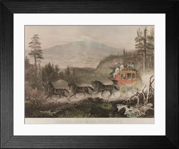 Framed Print : Overland Mail Company, ran a passenger service and delivered mail, from St. Louis to Placerville, California
