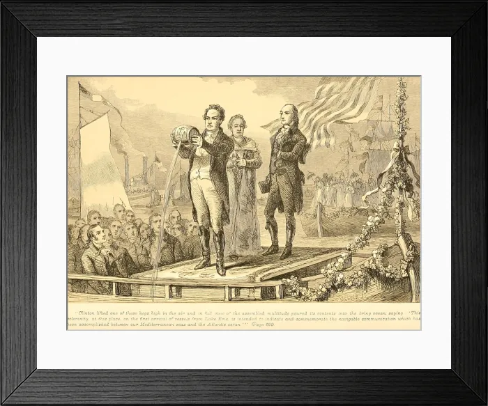 Framed Print : Governor Dewitt Clinton presided over the Erie Canal's opening ceremonies by pouring a barrel of Lake Erie water into New York Harbor on October of 1825