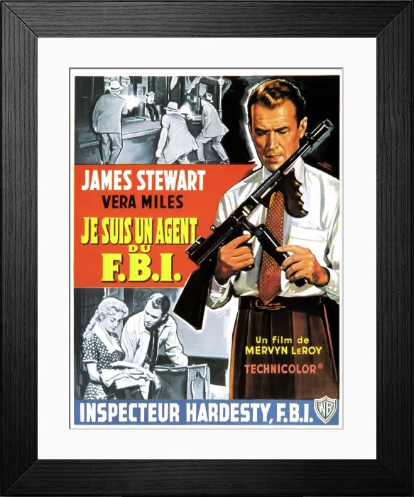 Framed Print : THE F.B.I. STORY, (aka JE SUIS UN AGENT DU F.B.I.), James Stewart (right), (French poster art), 1959