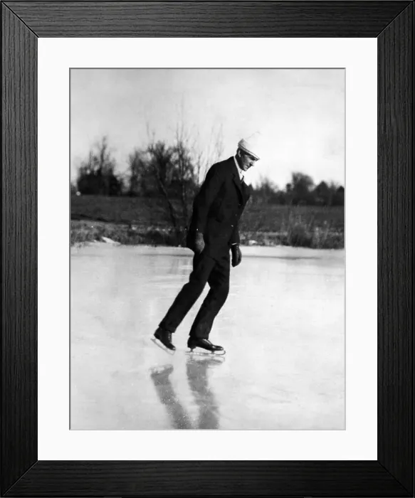 Framed Print : Henry Ford ice skating on a pond near Dearborn, Michigan ca. 1925. Courtesy: CSU Archives / Everett Collection