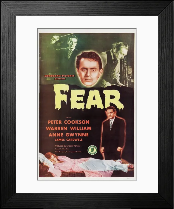 Framed Print : FEAR, US poster, top from left: Peter Cookson, Warren William, bottom from left: Anne Gwynne, Peter Cookson, 1946