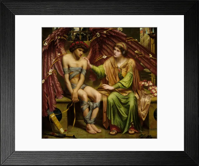 Framed Print : Hope Comforting Love in Bondage, 1901, by Sidney Harold Meteyard, 1868-1947, English painting, oil on canvas. A winged young man symbolizes bondage Framed Print : Hope Comforting Love in Bondage, 1901, by Sidney Harold Meteyard, 1868-1947, English painting, oil on canvas. A winged young man symbolizes bondage