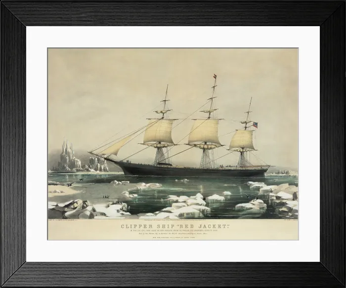 Framed Print : Clipper ship Red Jacket in the ice off Cape Horn, on her passage from Australia, to Liverpool, August 1854 Framed Print : Clipper ship Red Jacket in the ice off Cape Horn, on her passage from Australia, to Liverpool, August 1854