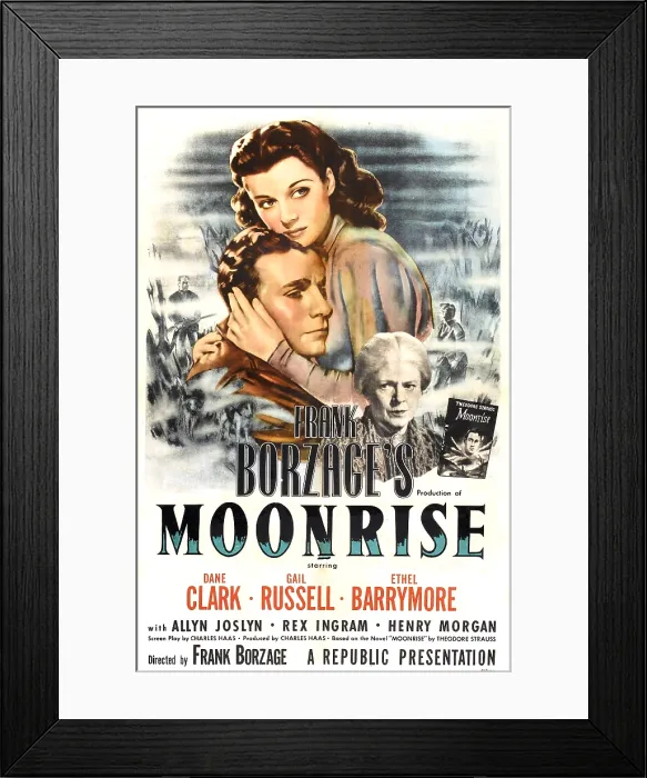 Framed Print : MOONRISE, US poster, from top: Gail Russell, Dane Clark, Ethel Barrymore, 1948