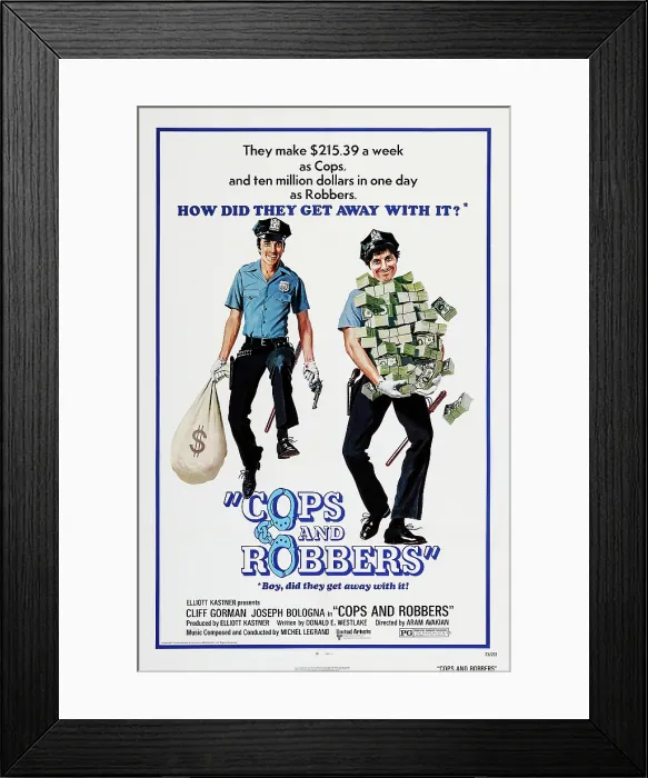 Framed Print : COPS AND ROBBERS, US poster art, from left: Cliff Gorman, Joseph Bologna, 1973 Framed Print : COPS AND ROBBERS, US poster art, from left: Cliff Gorman, Joseph Bologna, 1973