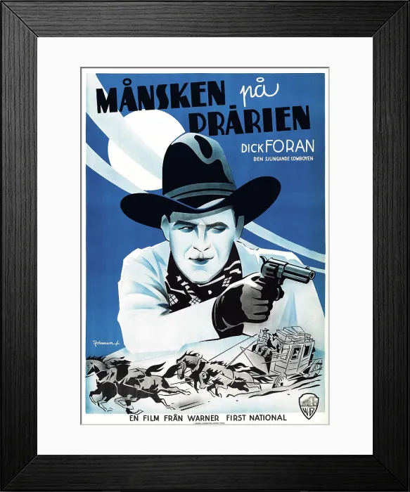 Framed Print : MOONLIGHT ON THE PRAIRIE, (aka MANSKEN OVER PRARIEN), Dick Foran on Swedish poster art, 1935