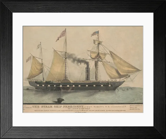 Framed Print : The largest steam ship in the world, the President, in 1840