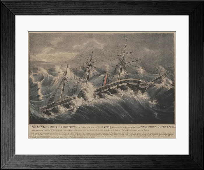 Framed Print : The floundering British steam ship President, as last seen by from the packet ship Orpheus, by Captain Cole