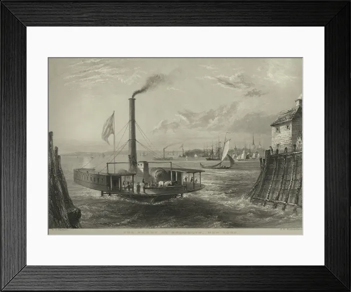 Framed Print : Steam ferry arrives at a Brooklyn landing ca. 1825, the year of the opening of the Erie Canal Framed Print : Steam ferry arrives at a Brooklyn landing ca. 1825, the year of the opening of the Erie Canal
