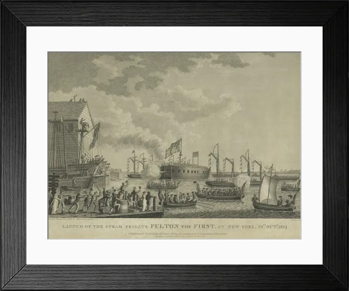 Framed Print : The launching of the Fulton, the first warship to be propelled by a steam engine