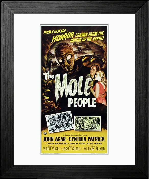 Framed Print : THE MOLE PEOPLE, US poster, from left: John Agar, Cynthia Patrick, 1956
