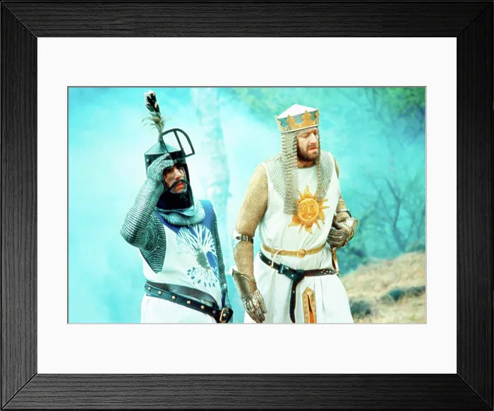 Framed Print : MONTY PYTHON AND THE HOLY GRAIL, from left: Terry Jones, Graham Chapman as King Arthur, 1975