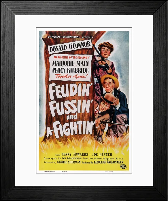 Framed Print : FEUDIN, FUSSIN AND A-FIGHTIN, US poster art, from bottom: Donald O'Connor, Percy Kilbride, Marjorie Main, 1948