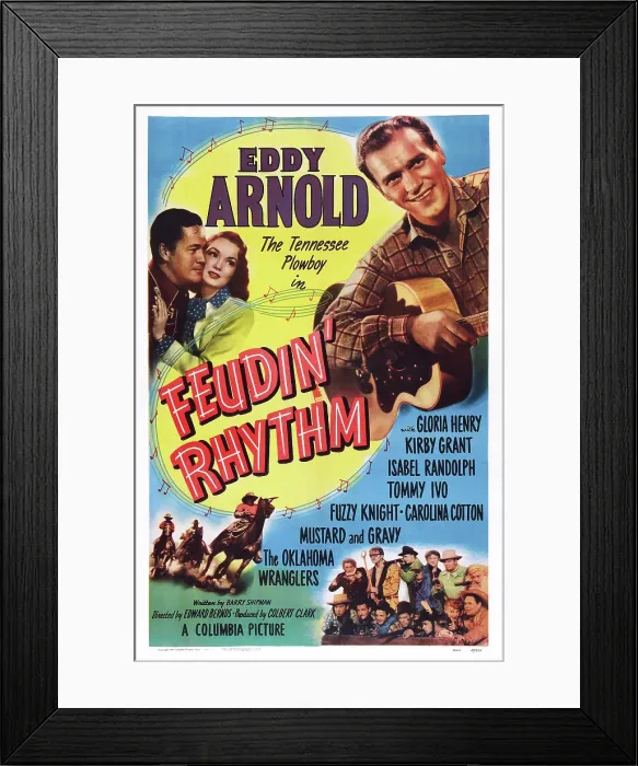 Framed Print : FEUDIN RHYTHM, US poster art, from left: Kirby Grant, Gloria Henry, Eddy Arnold, 1949 Framed Print : FEUDIN RHYTHM, US poster art, from left: Kirby Grant, Gloria Henry, Eddy Arnold, 1949
