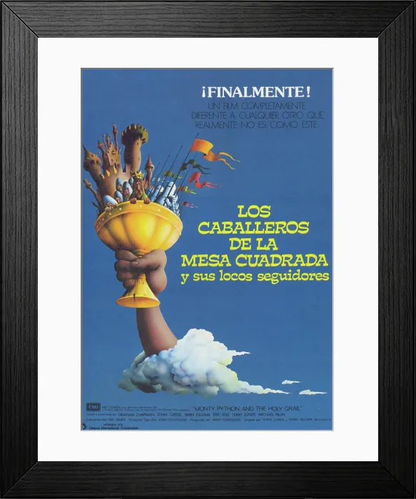 Framed Print : MONTY PYTHON AND THE HOLY GRAIL, (aka LOS CABALLEROS DE LA MESA CUADRADA Y SUS LOCOS SEGUIDORES), Spanish poster art, 1975