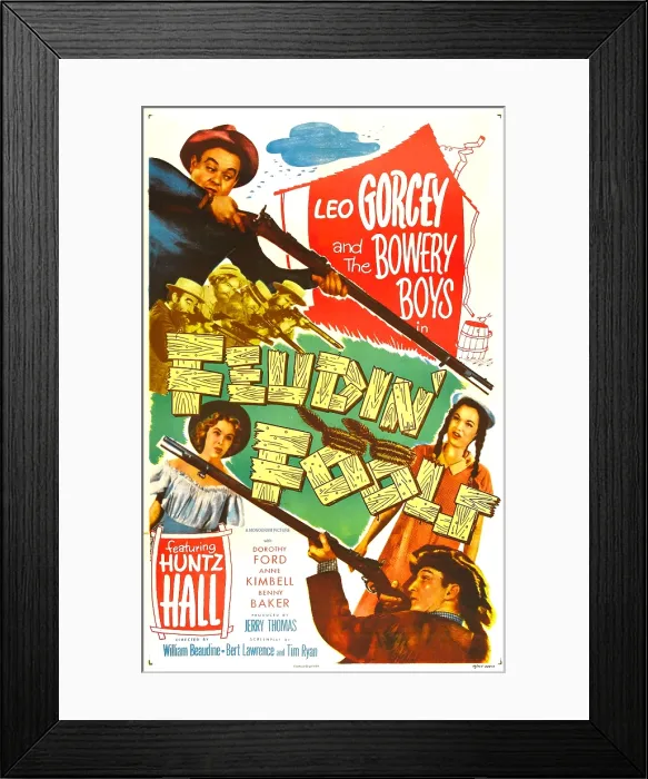 Framed Print : FEUDIN FOOLS, US poster, Huntz Hall (bottom right), Leo Gorcey (top left), Anne Kimbell (middle left), Dorothy Ford (middle right) 1952