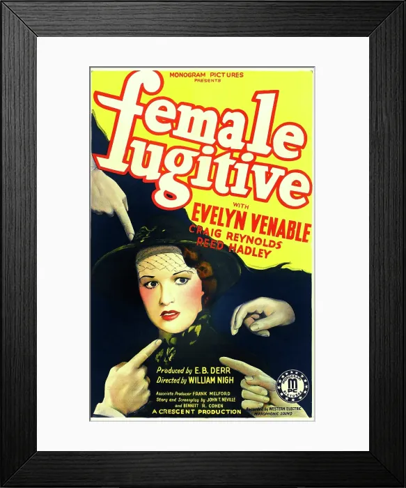 Framed Print : FEMALE FUGITIVE, US poster art, Evelyn Venable, 1938 Framed Print : FEMALE FUGITIVE, US poster art, Evelyn Venable, 1938