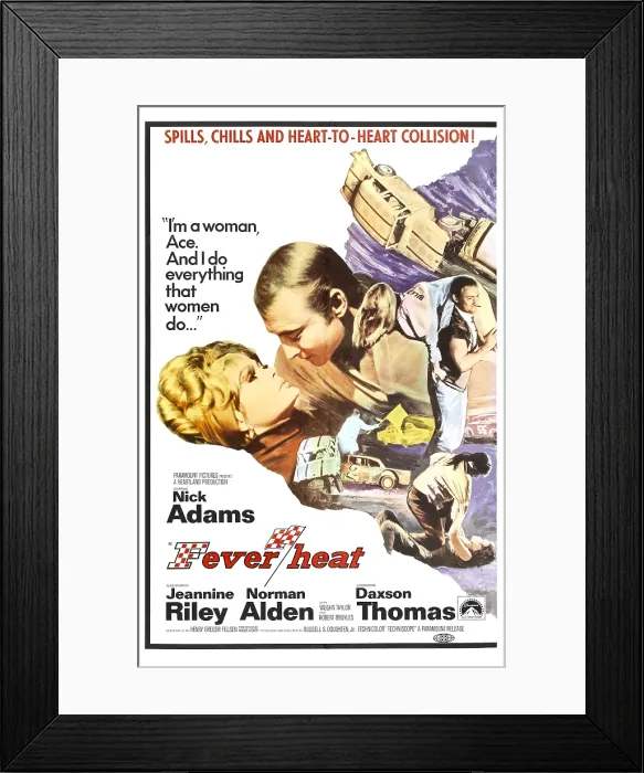 Framed Print : FEVER HEAT, Lying down from left: Jeannine Riley, Nick Adams, Jeannine Riley (being carried), Nick Adams (carrying), 1968