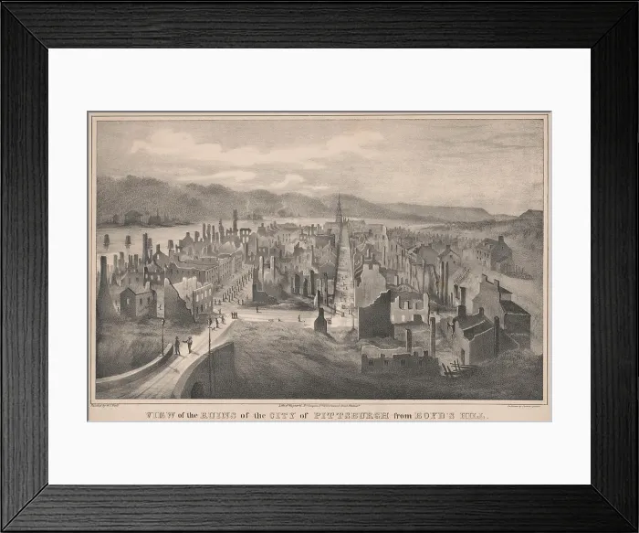 Framed Print : The ruins of the city of Pittsburgh, Pennsylvania, as seen from Boyd's Hill after the fire of April 10, 1845 Framed Print : The ruins of the city of Pittsburgh, Pennsylvania, as seen from Boyd's Hill after the fire of April 10, 1845