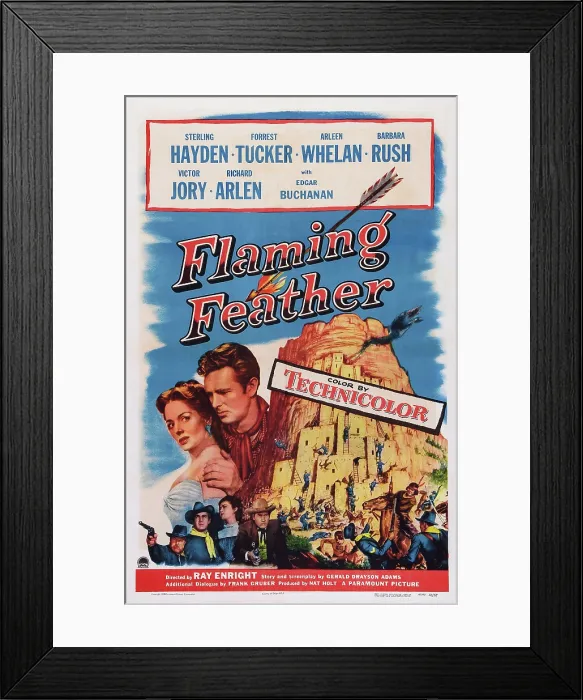 Framed Print : FLAMING FEATHER, poster art, top l-r: Barbara Rush, Sterling Hayden, 1952