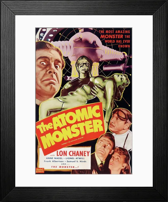 Framed Print : MAN MADE MONSTER, (aka THE ATOMIC MONSTER, the 1953 re-issue title), top left: Lon Chaney (aka Lon Chaney Jr.'), bottom right, from top: Lionel Atwill, Frank Albertson