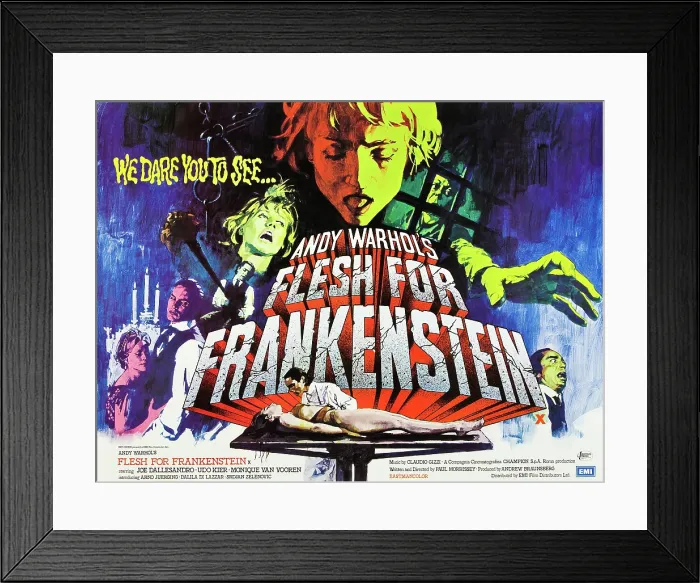 Framed Print : FLESH FOR FRANKENSTEIN, Monique van Vooren, Joe Dallesandro, Udo Kier, Dalila Di Lazzaro on British poster art, 1973 Framed Print : FLESH FOR FRANKENSTEIN, Monique van Vooren, Joe Dallesandro, Udo Kier, Dalila Di Lazzaro on British poster art, 1973